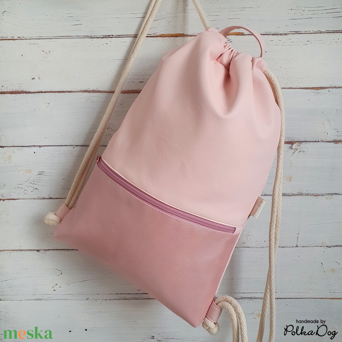 púder - rosé textilbőr gymbag - táska & tok - hátizsák - tornazsák, gymbag - Meska.hu