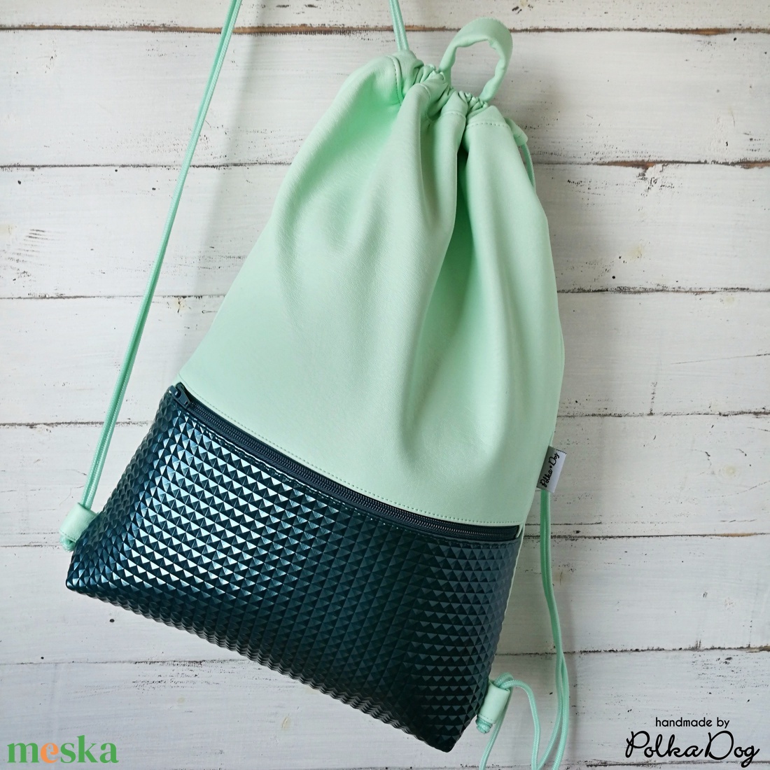 Menta - türkiz gyémánt textilbőr gymbag - táska & tok - hátizsák - tornazsák, gymbag - Meska.hu