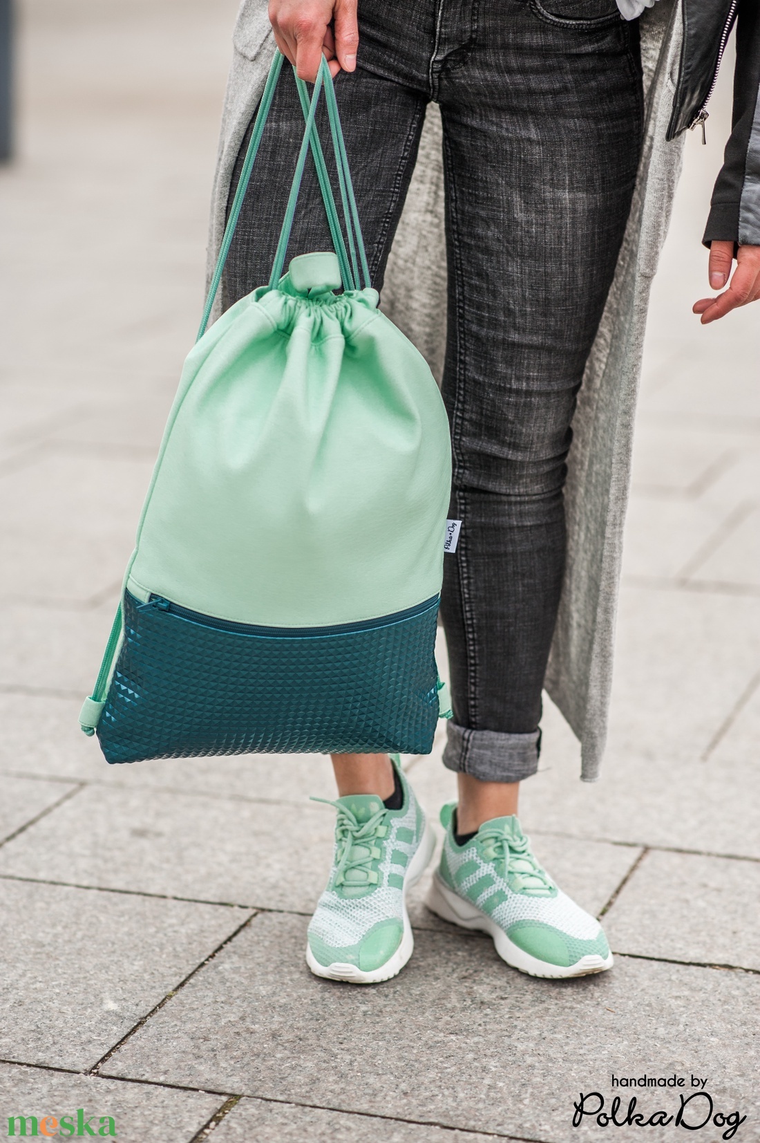 Menta - türkiz gyémánt textilbőr gymbag - táska & tok - hátizsák - tornazsák, gymbag - Meska.hu