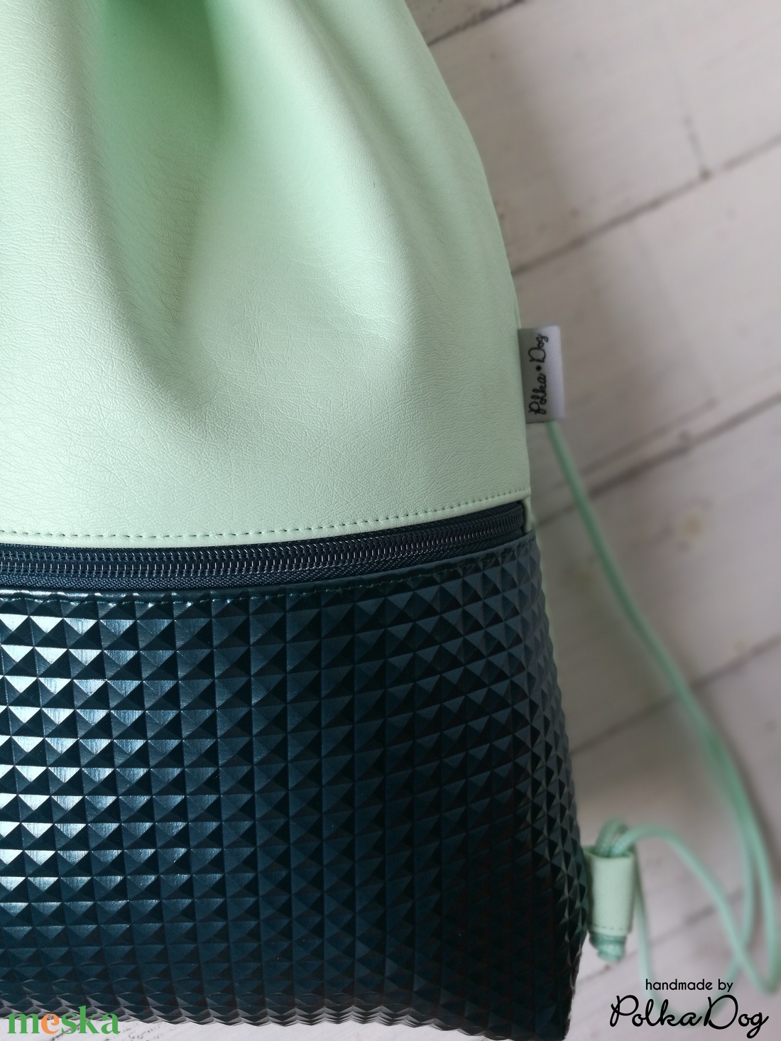 Menta - türkiz gyémánt textilbőr gymbag - táska & tok - hátizsák - tornazsák, gymbag - Meska.hu