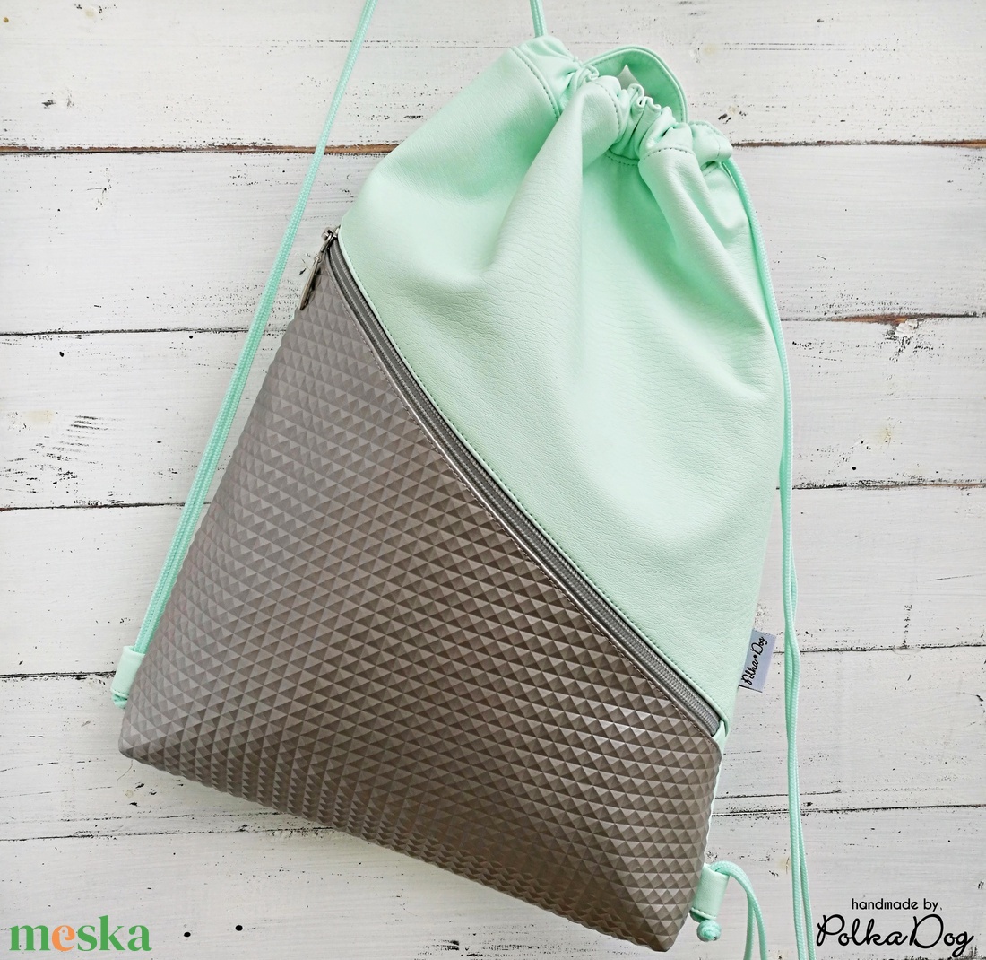 Menta - bronz gyémánt textilbőr gymbag - táska & tok - hátizsák - tornazsák, gymbag - Meska.hu