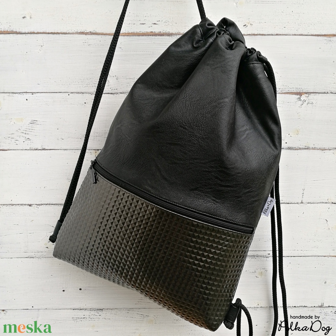 fekete gyémánt textilbőr gymbag - táska & tok - hátizsák - tornazsák, gymbag - Meska.hu