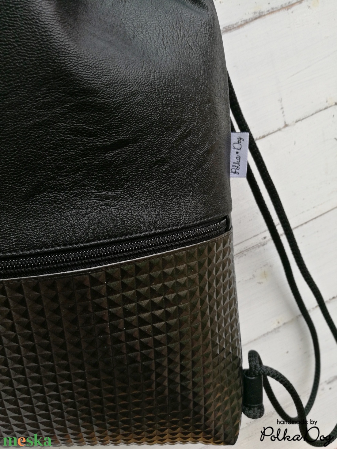 fekete gyémánt textilbőr gymbag - táska & tok - hátizsák - tornazsák, gymbag - Meska.hu