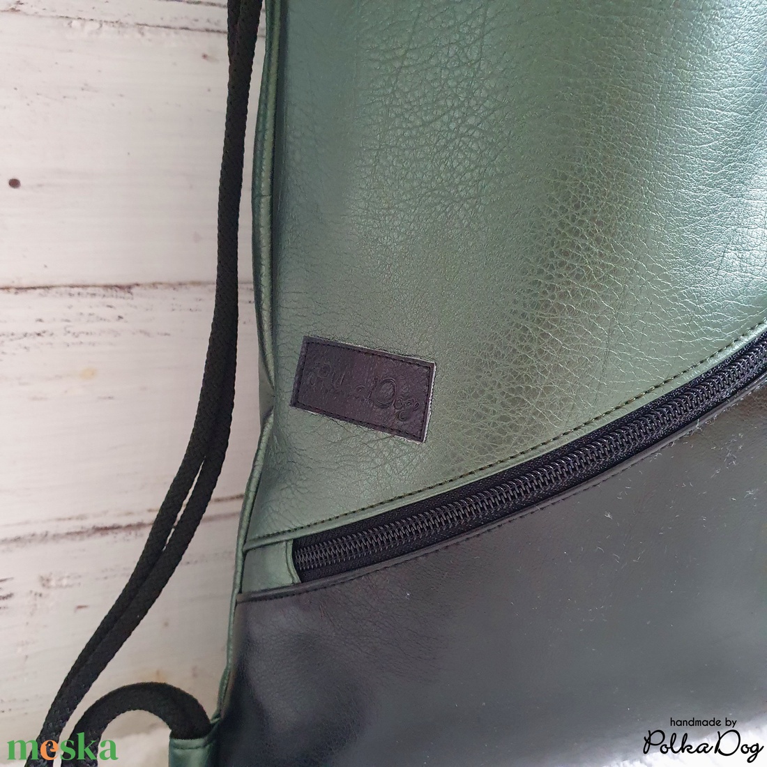 sötétzöld - fekete metál textilbőr gymbag - táska & tok - hátizsák - tornazsák, gymbag - Meska.hu