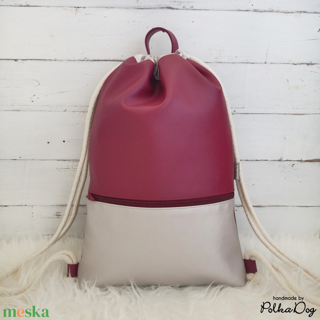 Bordó - pezsgő textilbőr gymbag - táska & tok - hátizsák - tornazsák, gymbag - Meska.hu