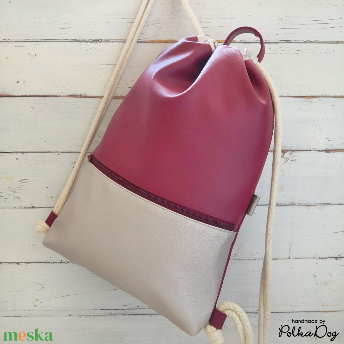 Bordó - pezsgő textilbőr gymbag - táska & tok - hátizsák - tornazsák, gymbag - Meska.hu