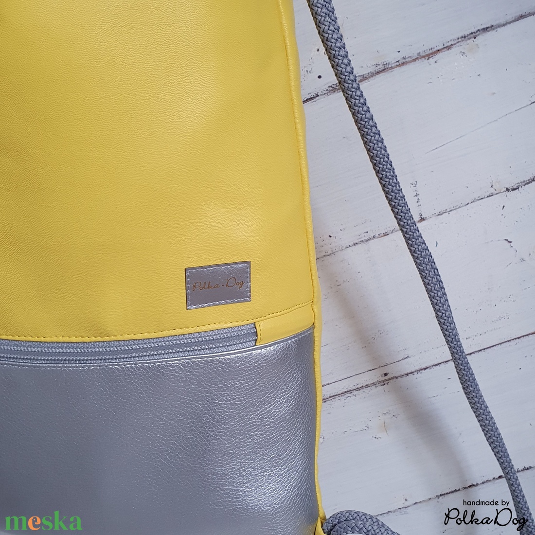 Sárga - ezüst textilbőr gymbag - táska & tok - hátizsák - tornazsák, gymbag - Meska.hu