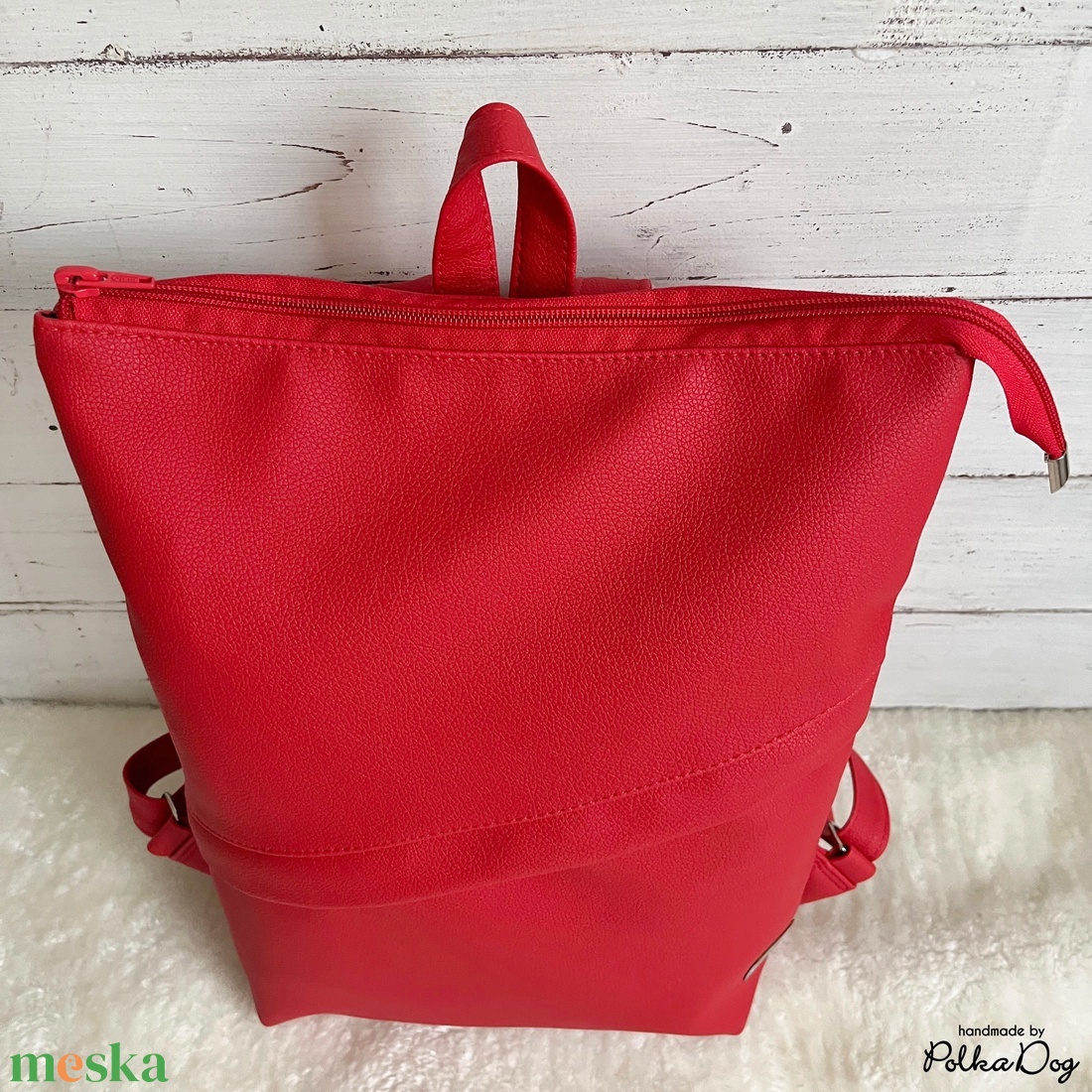 Piros polka hátizsák - táska & tok - hátizsák - hátizsák - Meska.hu