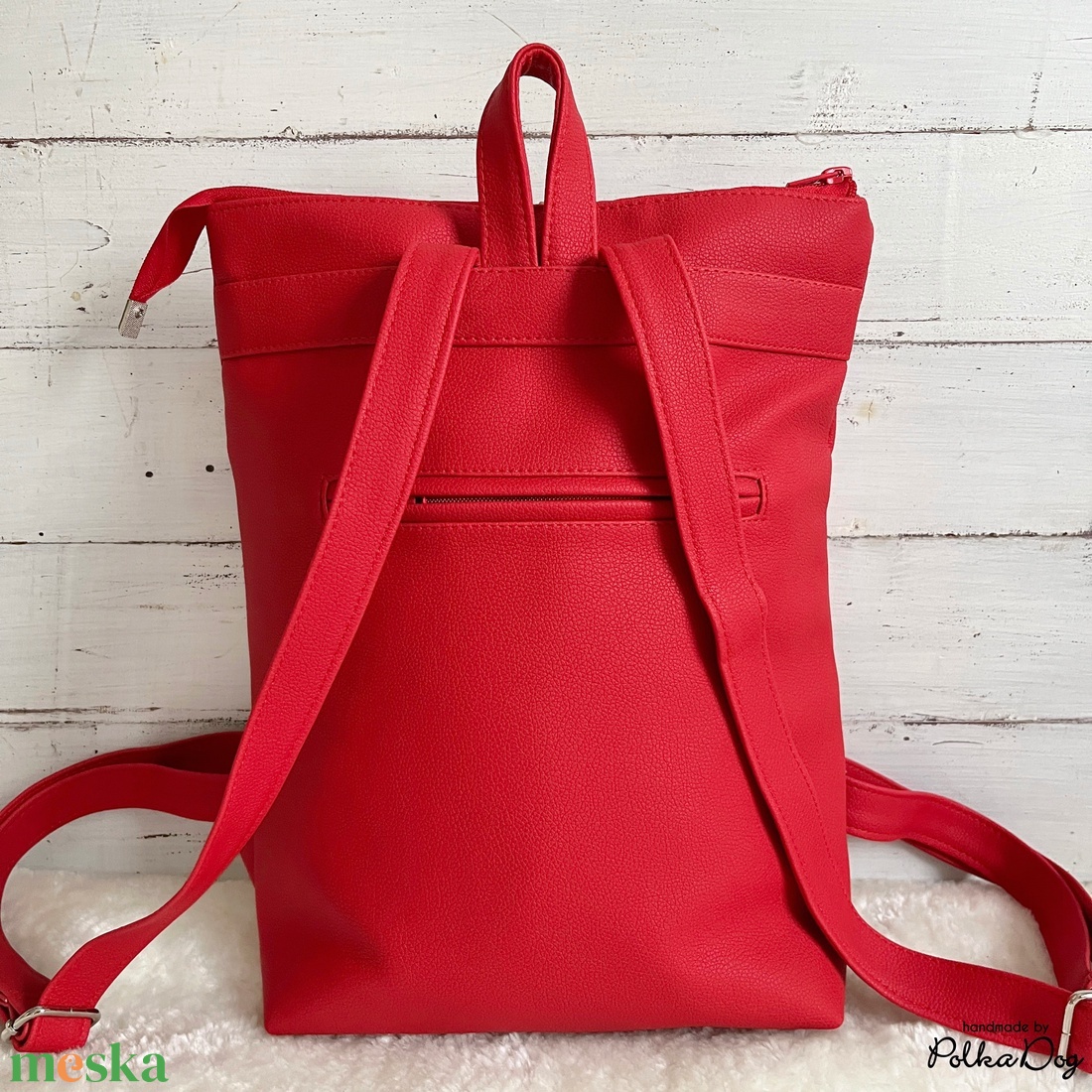 Piros polka hátizsák - táska & tok - hátizsák - hátizsák - Meska.hu