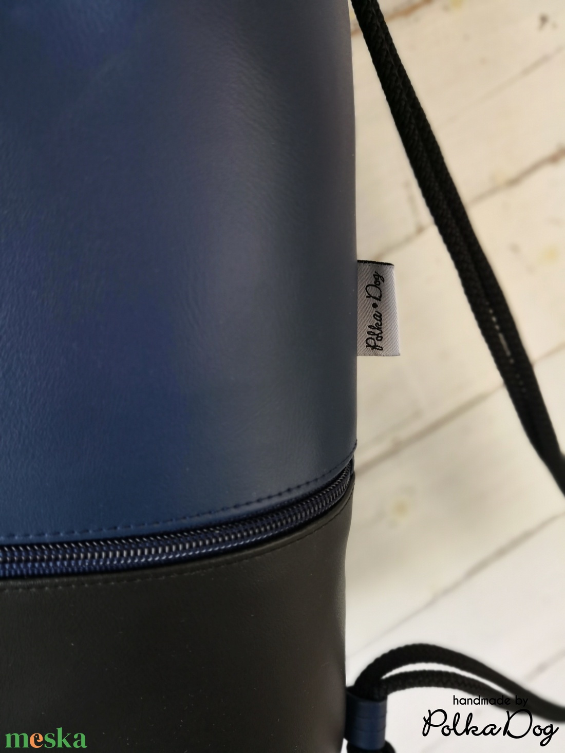 sötétkék - fekete textilbőr gymbag - táska & tok - hátizsák - tornazsák, gymbag - Meska.hu