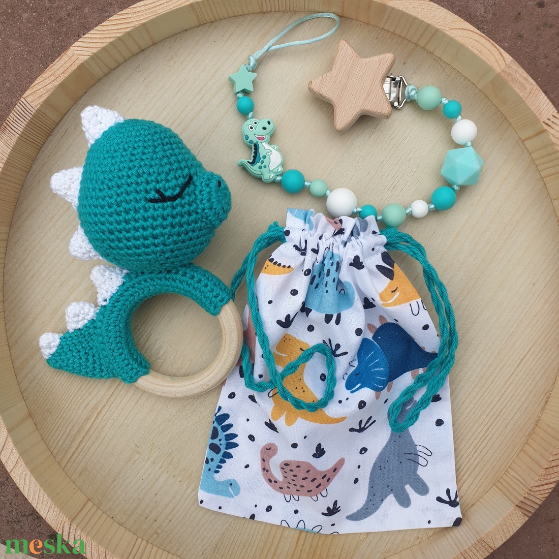 Dínós csörgőszett - játék & sport - 3 éves kor alattiaknak - csörgő - Meska.hu