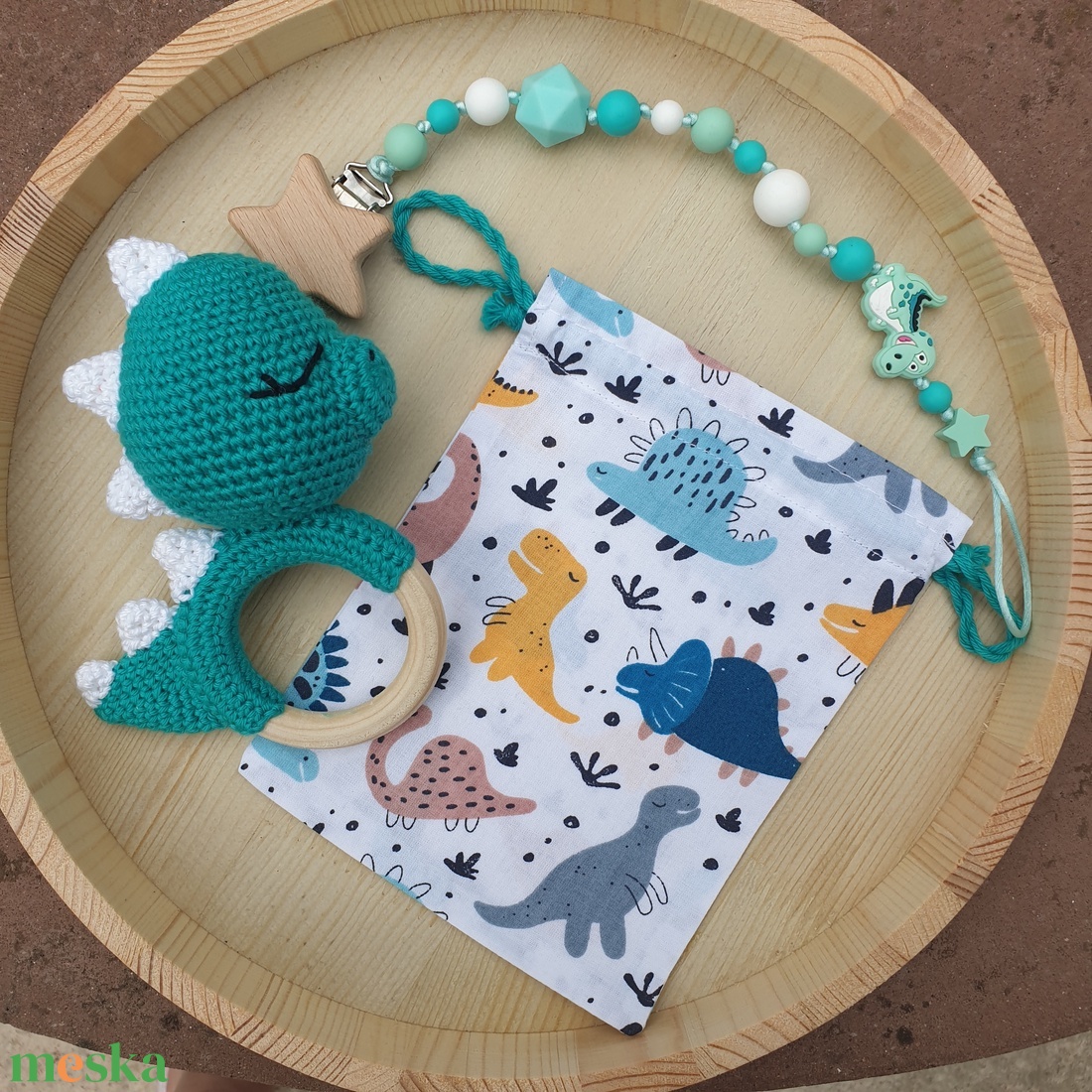 Dínós csörgőszett - játék & sport - 3 éves kor alattiaknak - csörgő - Meska.hu