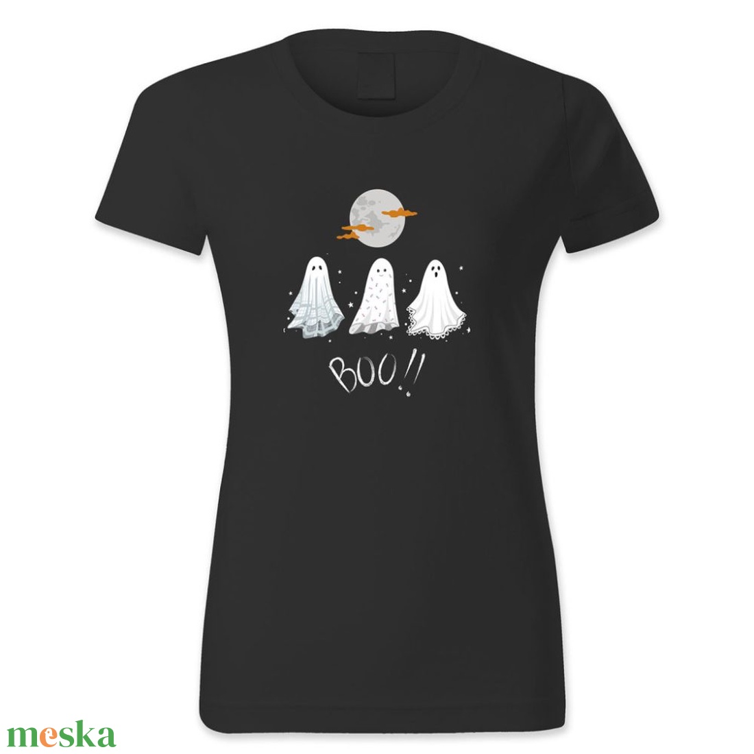 Halloween női póló � három szellemmel és holddal - ruha & divat - női ruha - póló, felső - Meska.hu