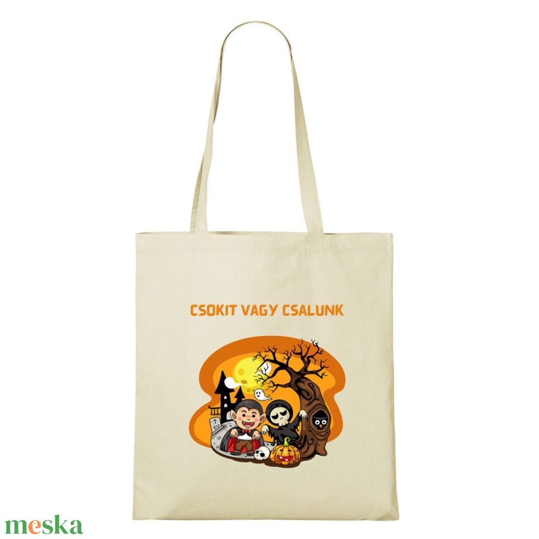 Csokit vagy csalunk! � Halloweenes, egyedi vászontáska  - táska & tok - bevásárlás & shopper táska - shopper, textiltáska, szatyor - Meska.hu
