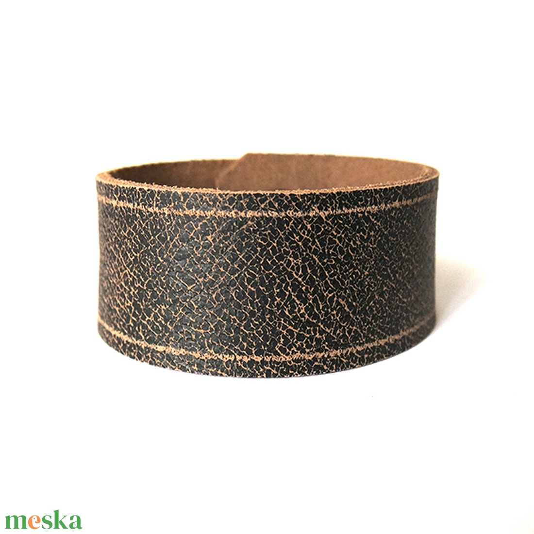 Patentos bőr karkötő - 2,5 cm széles - Sötétbarna marhabőr - Férfi karpánt - Méretre - Marsabit - Polokov - ékszer - karkötő - széles karkötő - Meska.hu
