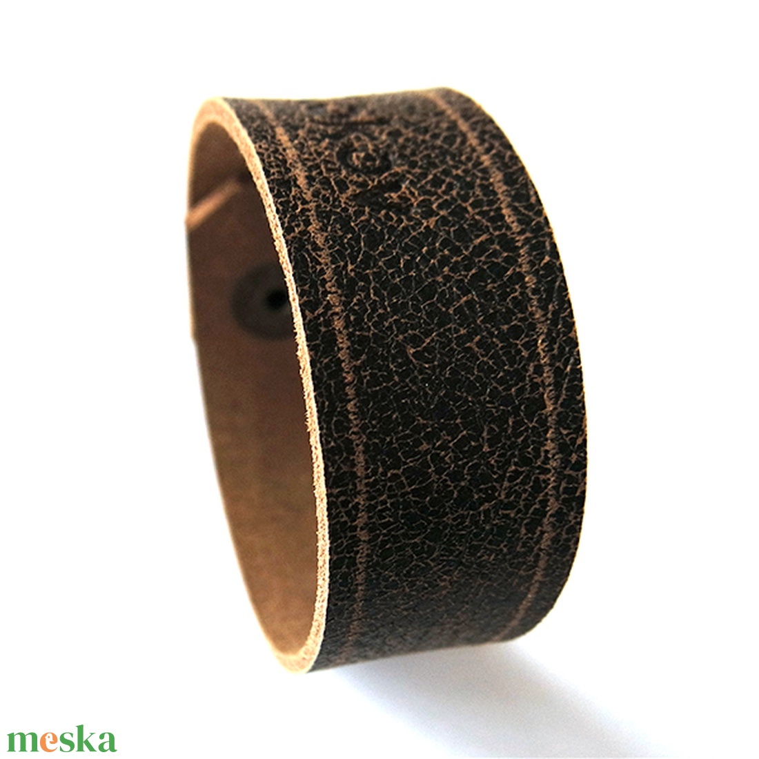 Patentos bőr karkötő - 2,5 cm széles - Sötétbarna marhabőr - Férfi karpánt - Méretre - Marsabit - Polokov - ékszer - karkötő - széles karkötő - Meska.hu