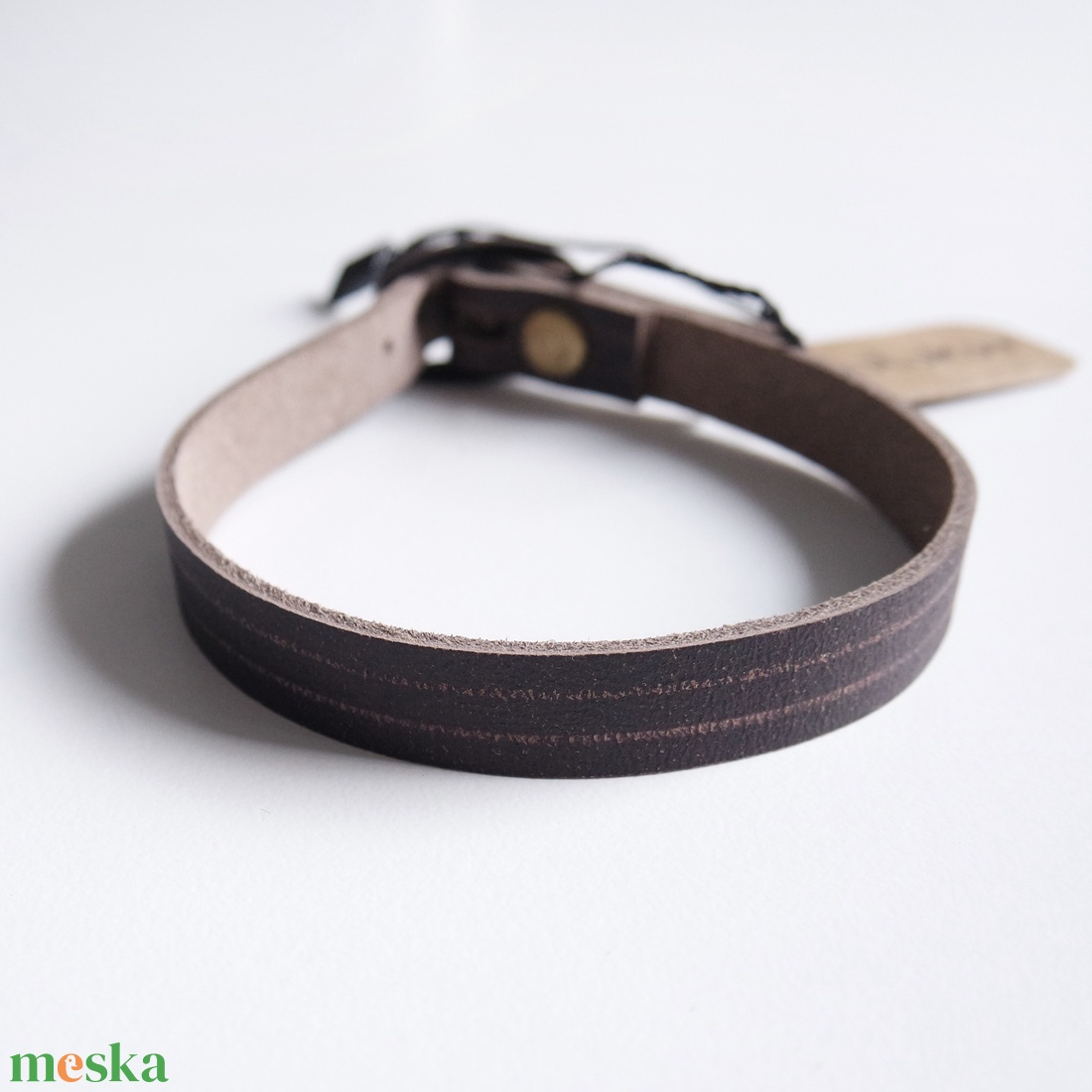 Dark Marsabit Extra keskeny állítható bőr karkötő - ékszer - karkötő - karperec - Meska.hu
