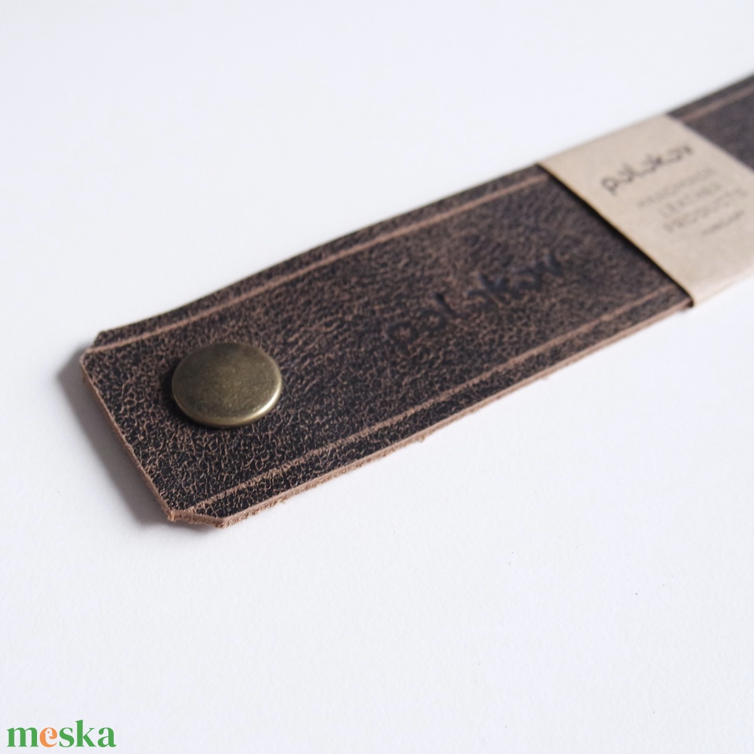 MARSABIT Patentos bőr karkötő - 3.5 cm széles - Sötétbarna marhabőr karpánt - ékszer - karkötő - széles karkötő - Meska.hu