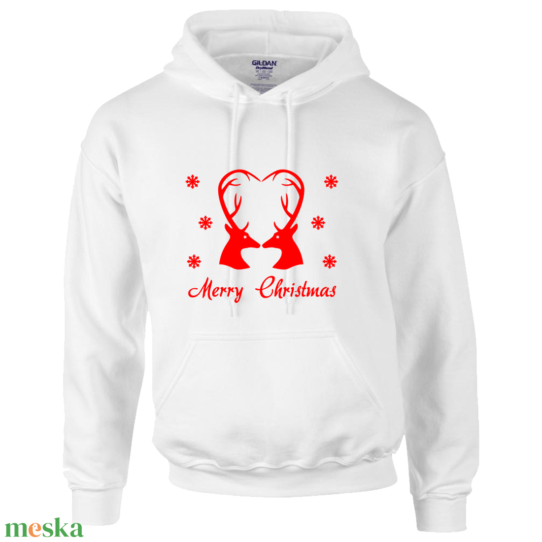 Karácsonyi kapucnis felnőt pulóver Szerelmes szarvasokkal - karácsony - karácsonyi ruházat - karácsonyi póló & pulcsi - Meska.hu