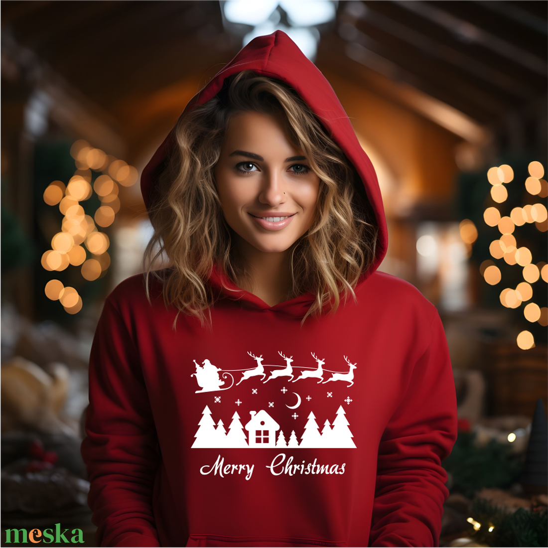 Karácsonyi kapucnis felnőt pulóver Télapóval és a repülő szánnal - karácsony - karácsonyi ruházat - karácsonyi póló & pulcsi - Meska.hu