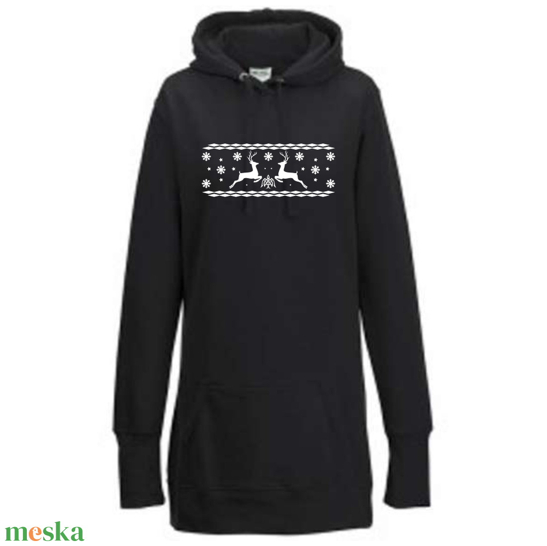 Karácsonyi mintás fekete női kapucnis hosszú pulóver 4 karácsonyi mintával kérheted - karácsony - karácsonyi ruházat - karácsonyi póló & pulcsi - Meska.hu