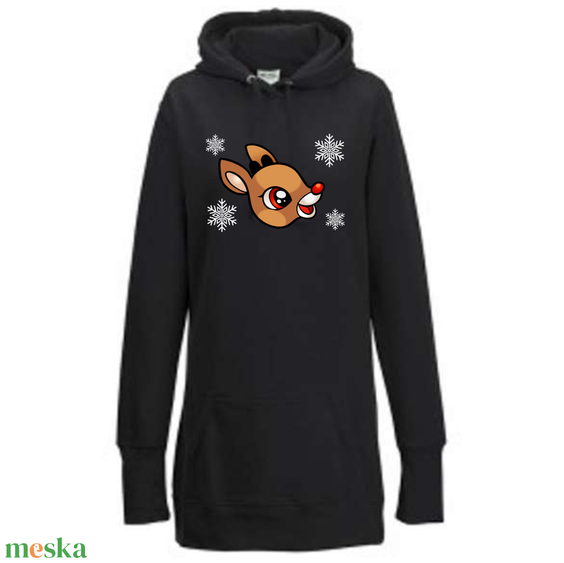 Karácsonyi mintás fekete női kapucnis hosszú pulóver 4 karácsonyi mintával kérheted - karácsony - karácsonyi ruházat - karácsonyi póló & pulcsi - Meska.hu