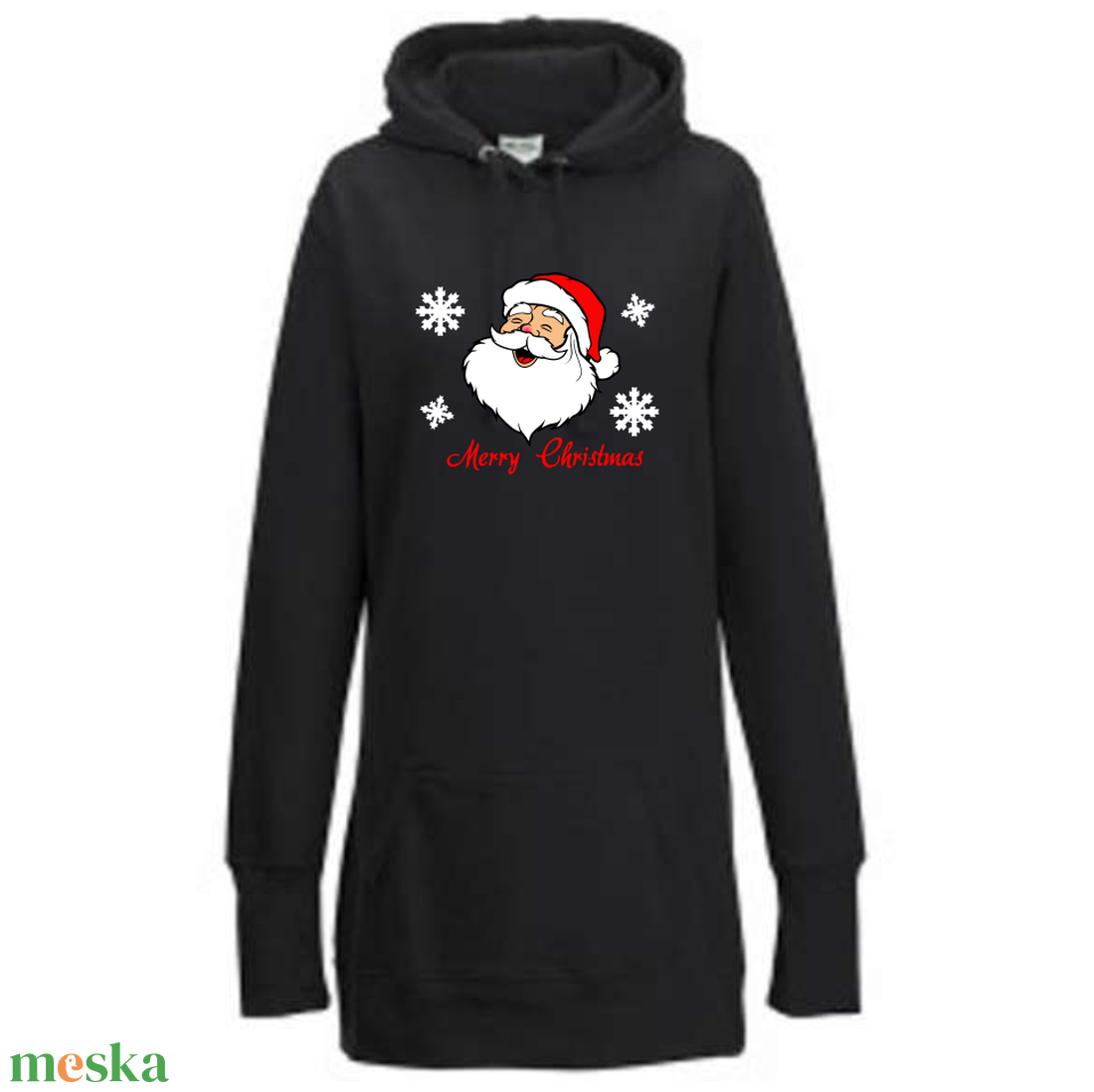 Karácsonyi mintás fekete női kapucnis hosszú pulóver 4 karácsonyi mintával kérheted - karácsony - karácsonyi ruházat - karácsonyi póló & pulcsi - Meska.hu