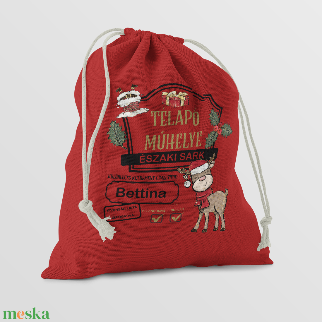 Mikulás zsák_Télapó Műhelye (Rénszarvas) - karácsony - mikulás - mikulás zsák - Meska.hu