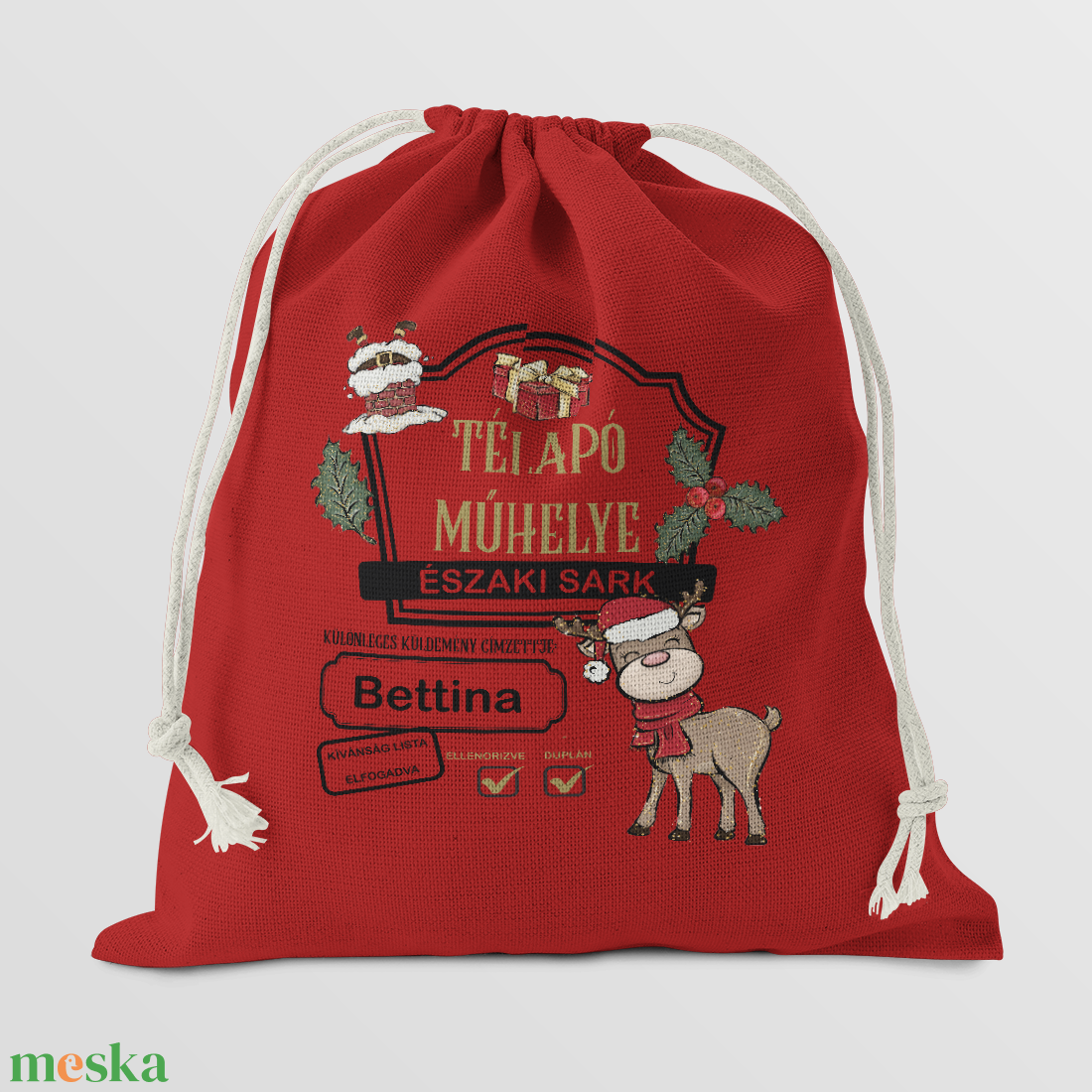Mikulás zsák_Télapó Műhelye (Rénszarvas) - karácsony - mikulás - mikulás zsák - Meska.hu