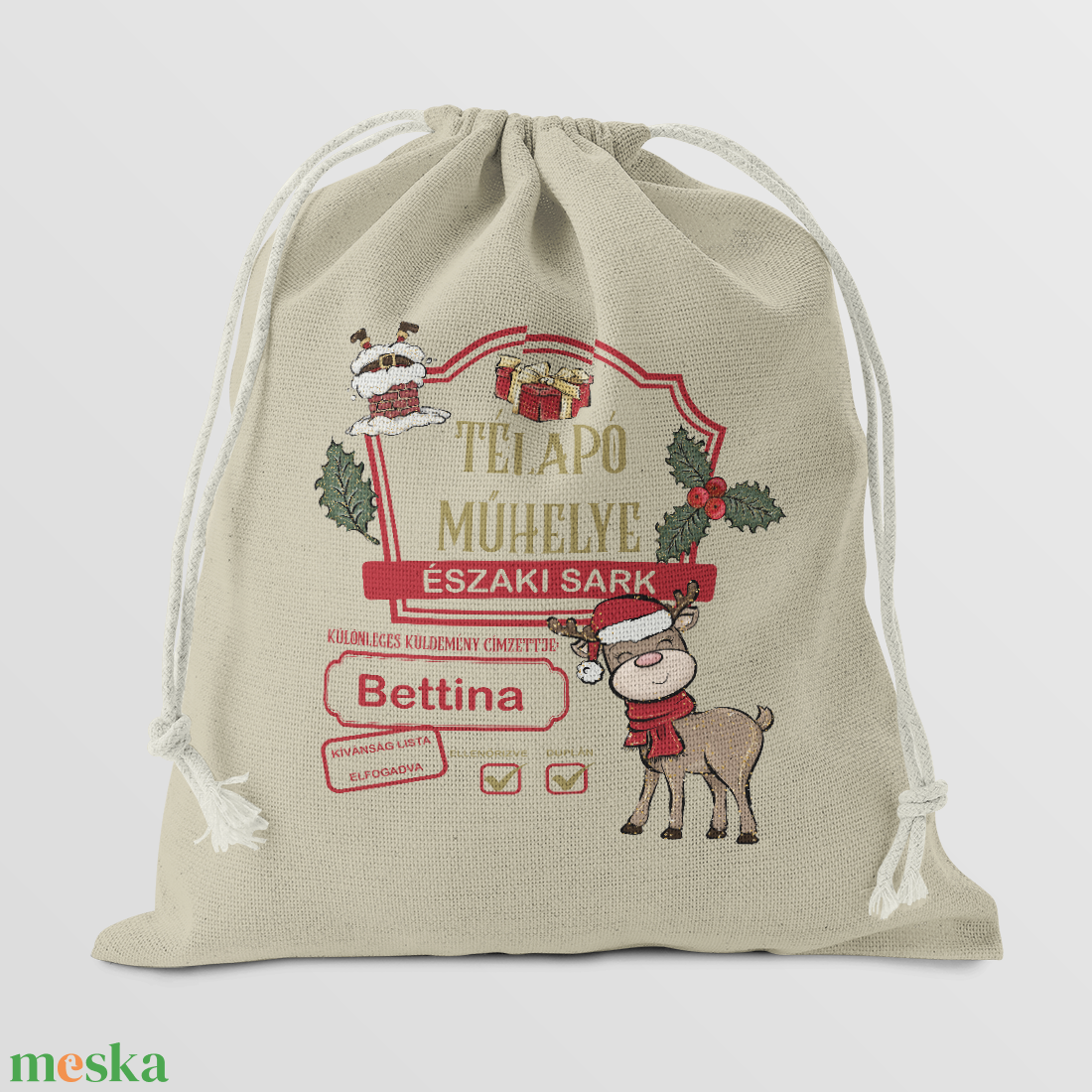 Mikulás zsák_Télapó Műhelye (Rénszarvas) - karácsony - mikulás - mikulás zsák - Meska.hu