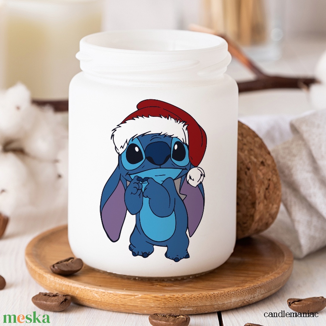 Santa Stitch Illatgyertya - karácsony - karácsonyi lakásdekoráció - karácsonyi illatgyertya, mécses - Meska.hu