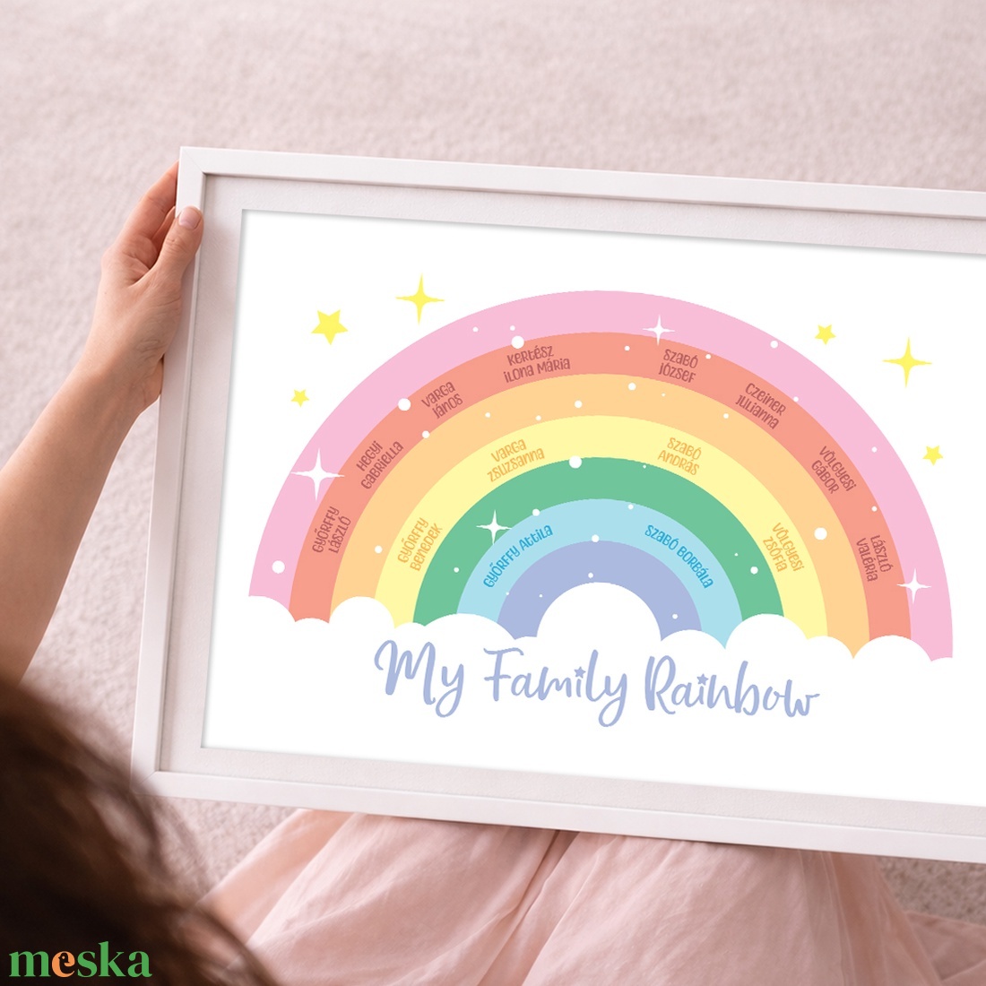 Szivárvány alakú családfa � személyre szabható, 3 generációs, A3 méretben � digitális termék - művészet - grafika & illusztráció - digitális - Meska.hu