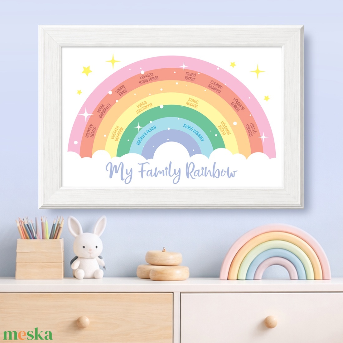 Szivárvány alakú családfa � személyre szabható, 3 generációs, A3 méretben � digitális termék - művészet - grafika & illusztráció - digitális - Meska.hu