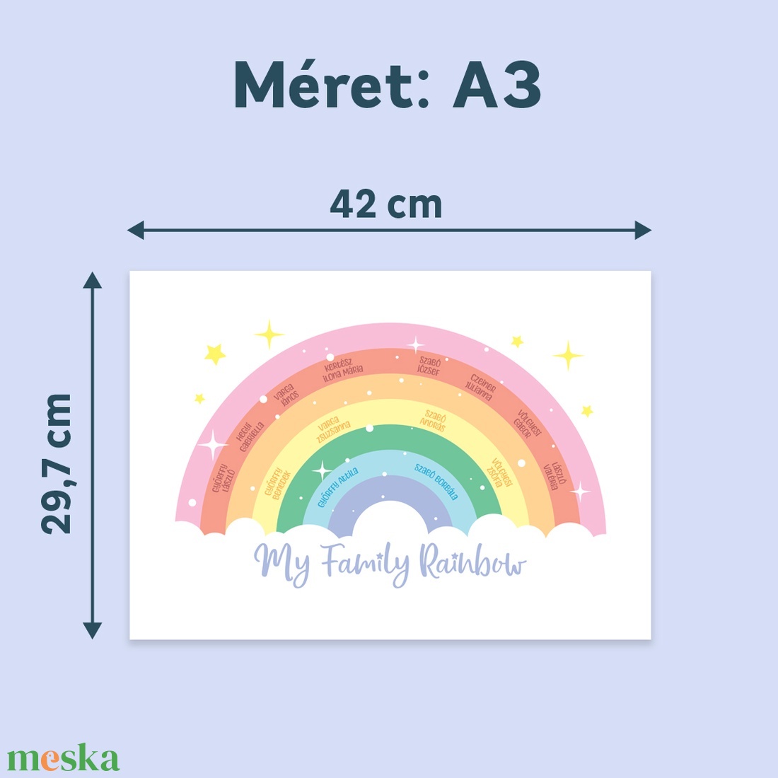 Szivárvány alakú családfa � személyre szabható, 3 generációs, A3 méretben � digitális termék - művészet - grafika & illusztráció - digitális - Meska.hu