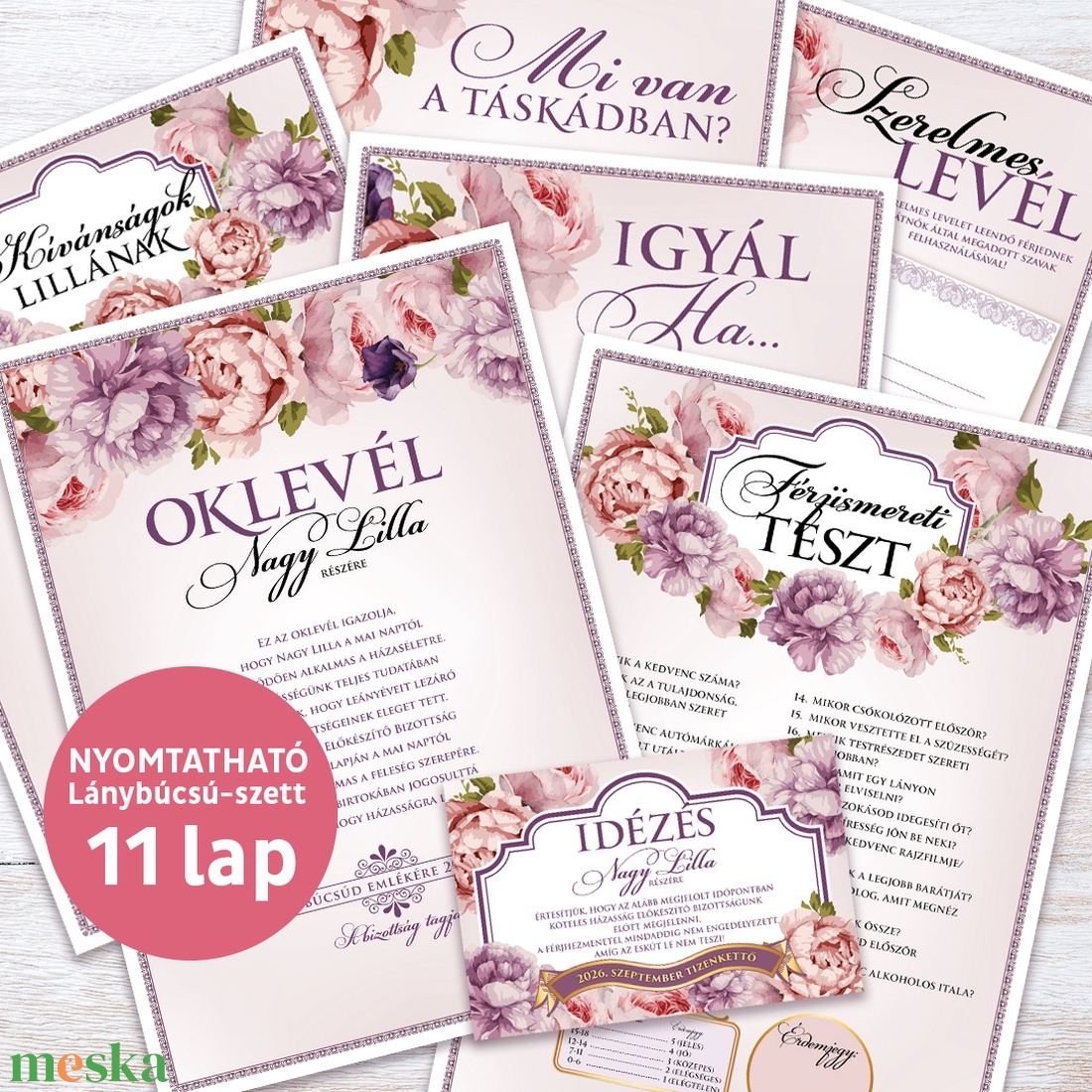 Rózsás Lánybúcsú Szett, 11 db lap, A4 méret - művészet - grafika & illusztráció - digitális - Meska.hu