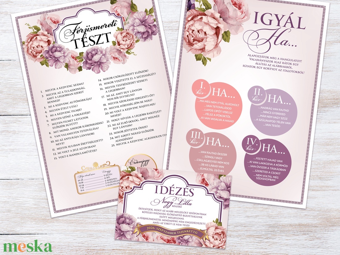 Rózsás Lánybúcsú Szett, 11 db lap, A4 méret - művészet - grafika & illusztráció - digitális - Meska.hu