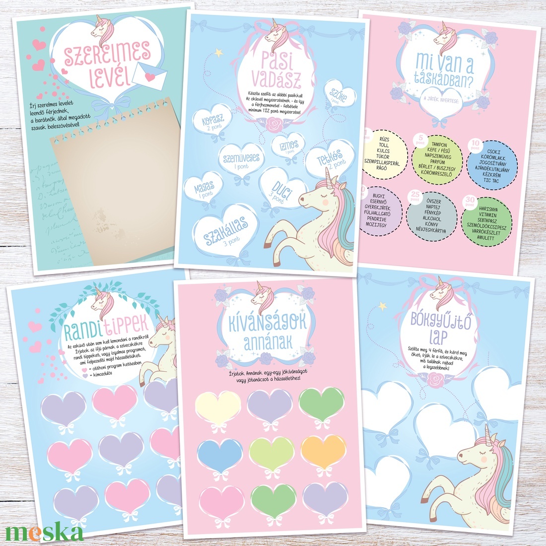 Unikornis Lánybúcsú Szett, 11 db lap, A4 méret - művészet - grafika & illusztráció - digitális - Meska.hu