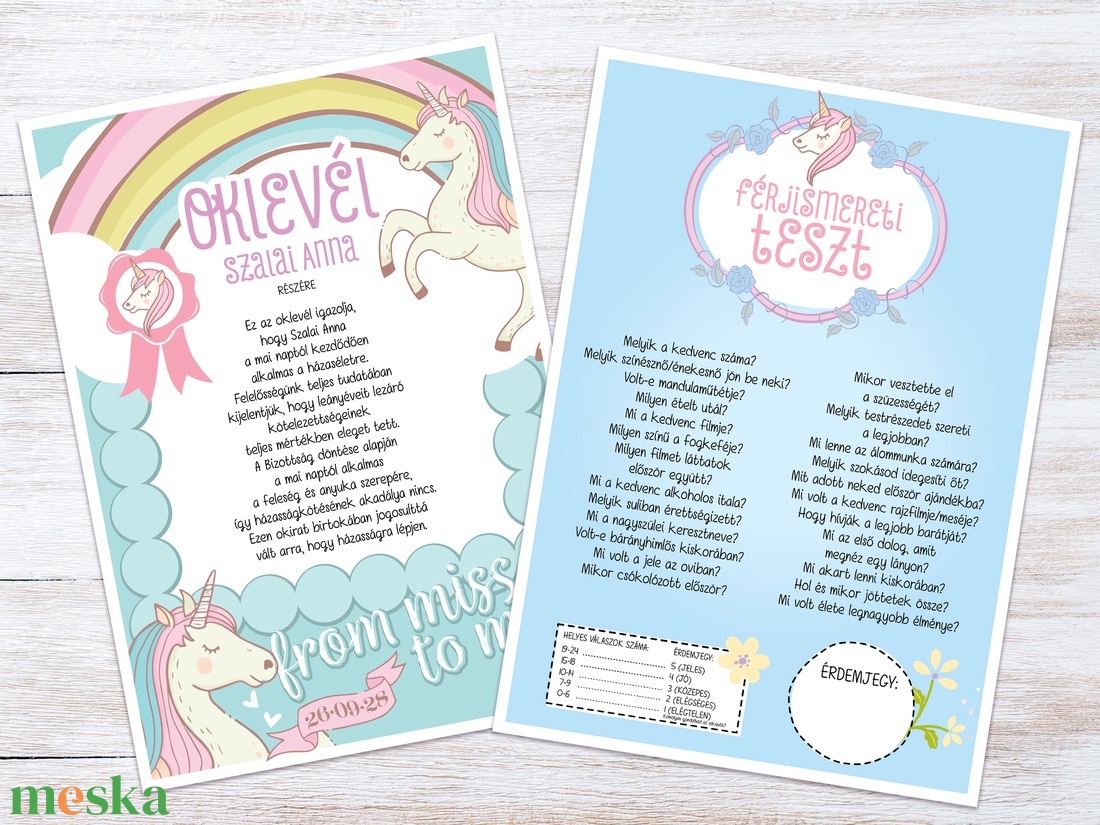 Unikornis Lánybúcsú Szett, 11 db lap, A4 méret - művészet - grafika & illusztráció - digitális - Meska.hu