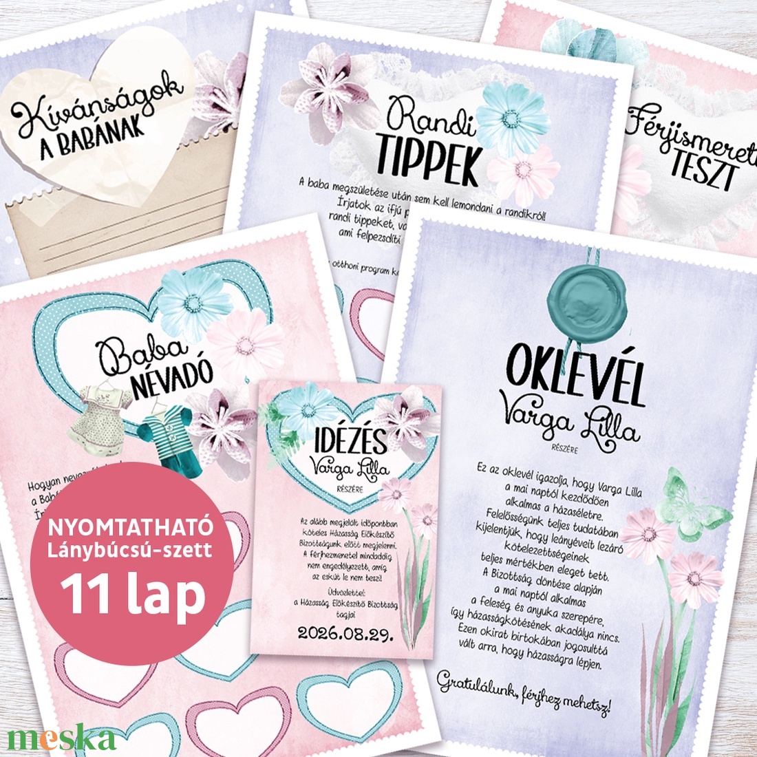 Lánybúcsú Szett Kismamáknak, 11 db lap, A4 méret - művészet - grafika & illusztráció - digitális - Meska.hu