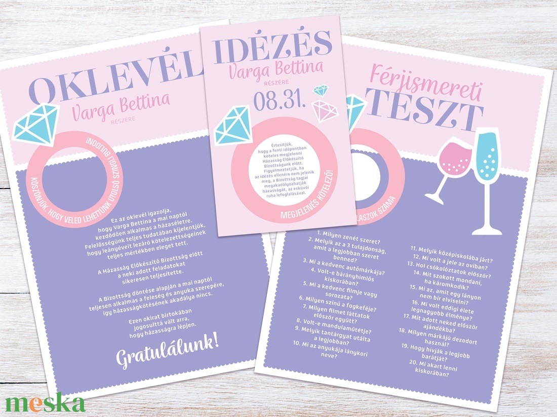 Lánybúcsú Szett, Gyémántgyűrűs mintával, 11 db lap, A4 méret - művészet - grafika & illusztráció - digitális - Meska.hu