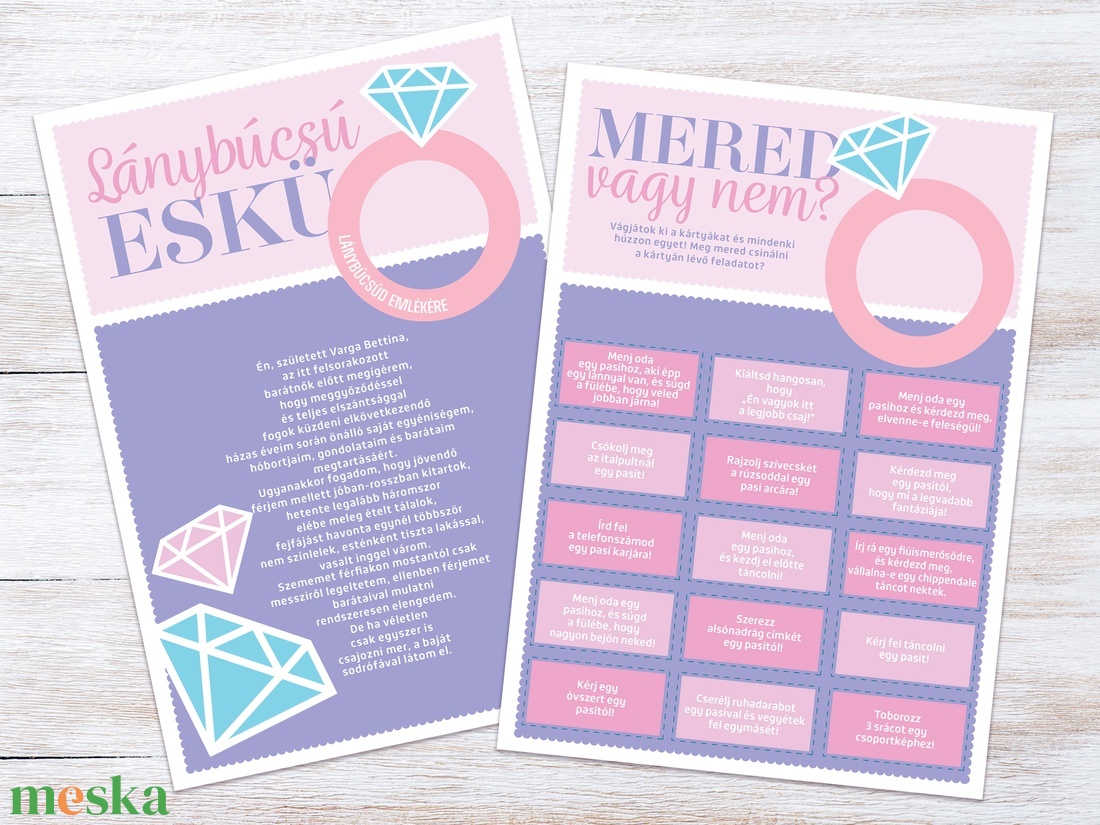 Lánybúcsú Szett, Gyémántgyűrűs mintával, 11 db lap, A4 méret - művészet - grafika & illusztráció - digitális - Meska.hu