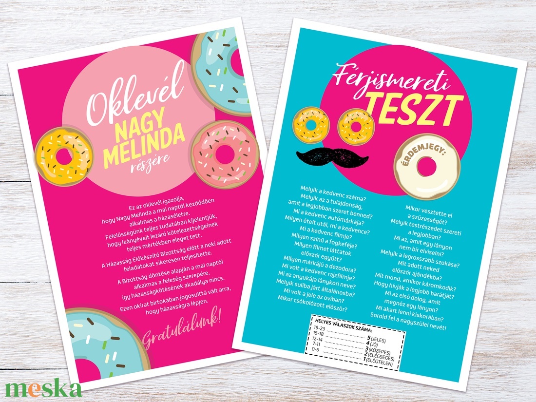 Fánkos Lánybúcsú Szett, 11 db lap, A4 méret - művészet - grafika & illusztráció - digitális - Meska.hu