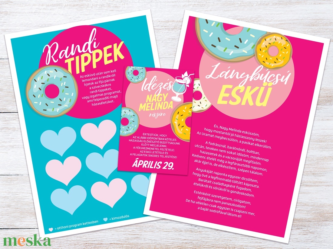 Fánkos Lánybúcsú Szett, 11 db lap, A4 méret - művészet - grafika & illusztráció - digitális - Meska.hu