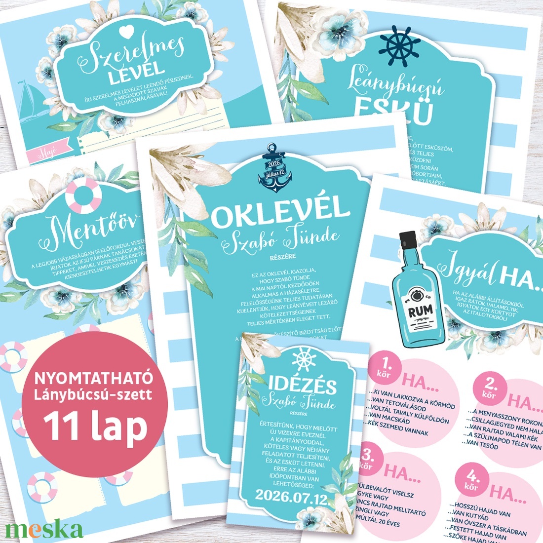 Lánybúcsú Szett, 11 db lap, A4 méret - művészet - grafika & illusztráció - digitális - Meska.hu