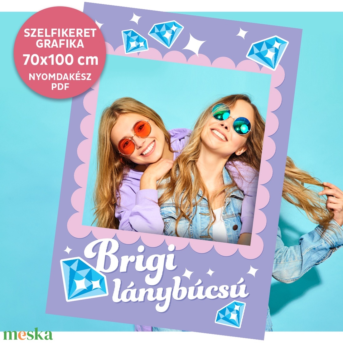 Lánybúcsú szelfikeret - nagyméretű fotókeret grafika bulira, 70�100 cm, nyomdakész fájl  - művészet - grafika & illusztráció - digitális - Meska.hu