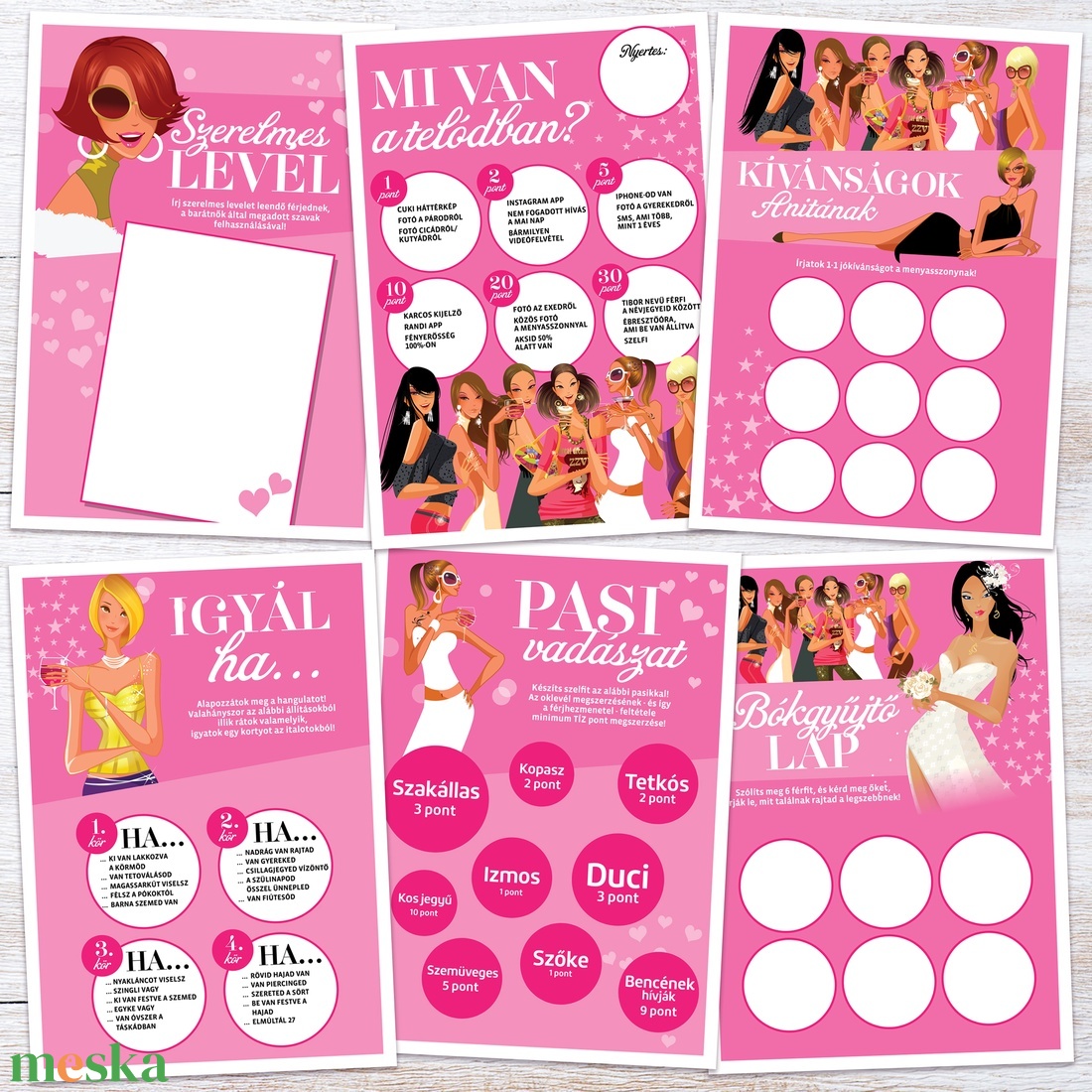 Pink Lánybúcsú Szett, 11 db lap, A4 méret - művészet - grafika & illusztráció - digitális - Meska.hu