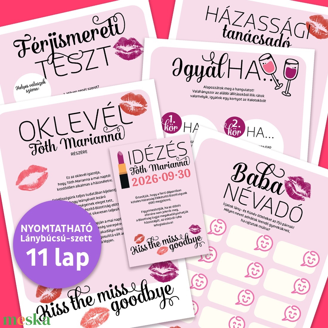 Rúzsos Lánybúcsú Szett 11 db lap, A4 méret - művészet - grafika & illusztráció - digitális - Meska.hu
