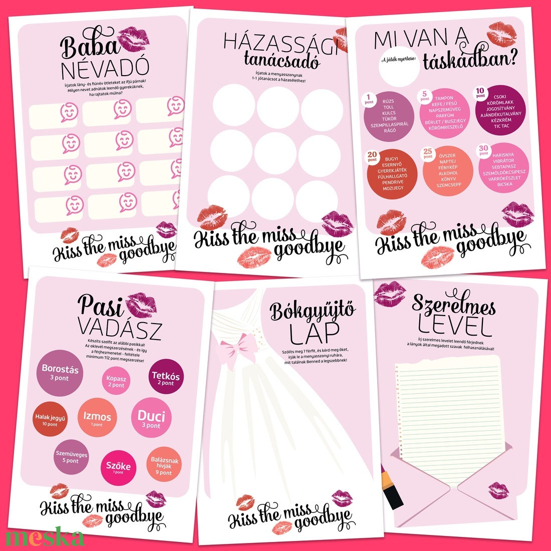 Rúzsos Lánybúcsú Szett 11 db lap, A4 méret - művészet - grafika & illusztráció - digitális - Meska.hu