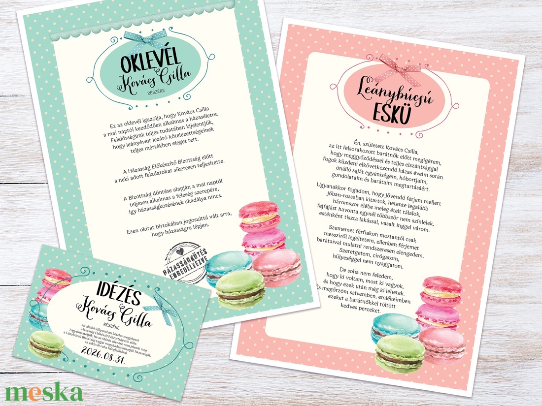Macaron Lánybúcsú Szett 11 db lap, A4 méret - művészet - grafika & illusztráció - digitális - Meska.hu