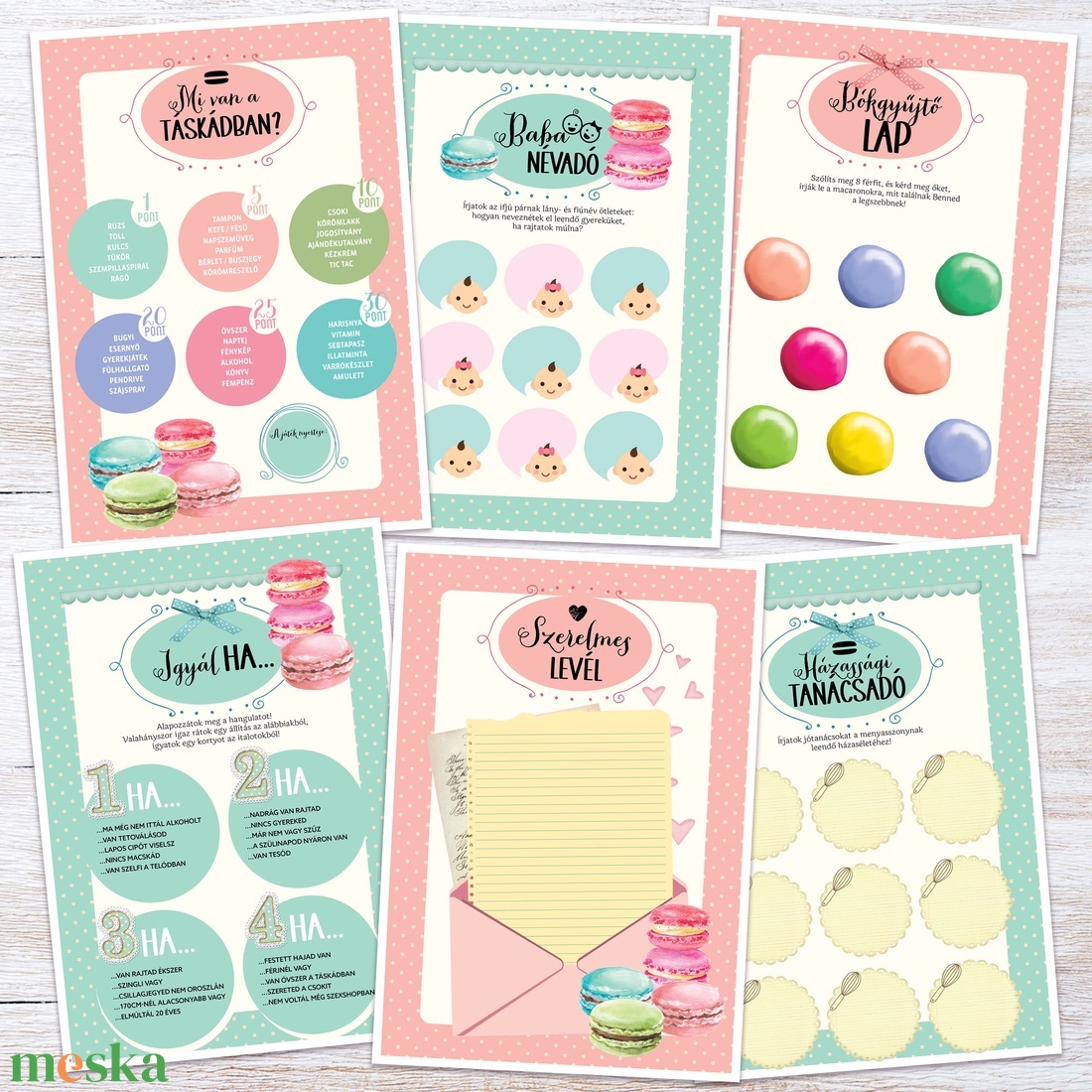 Macaron Lánybúcsú Szett 11 db lap, A4 méret - művészet - grafika & illusztráció - digitális - Meska.hu